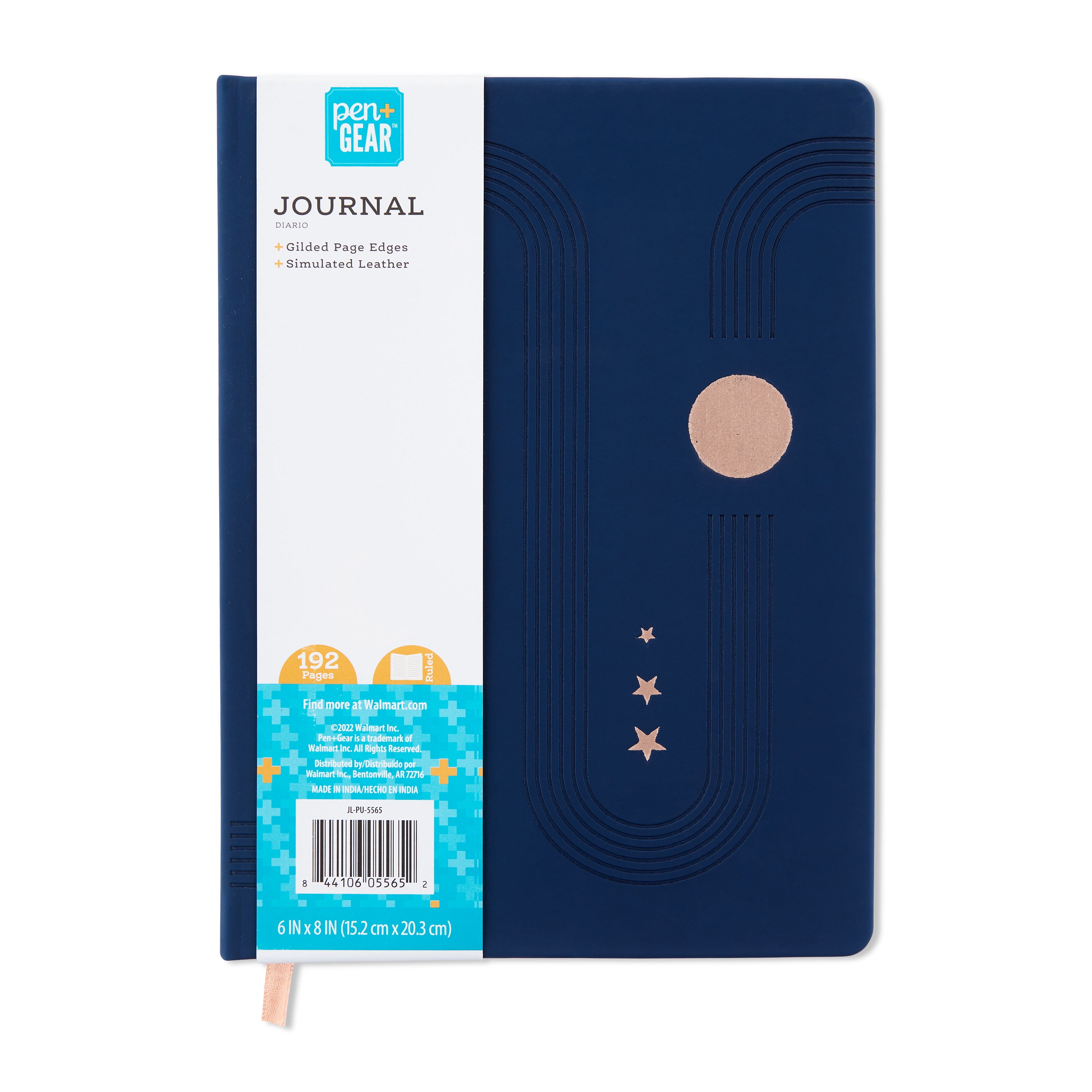 Pen+Gear Faux Leather Journal, Navy with Moon and Stars, 6&quot; x 8 