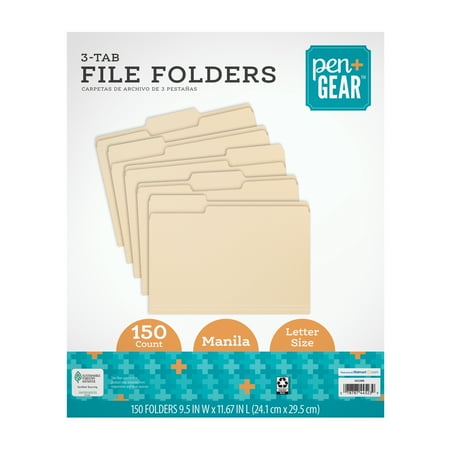 Pen+Gear File Folder, Letter, 1/3 Cut, Manila, 150 Per Box