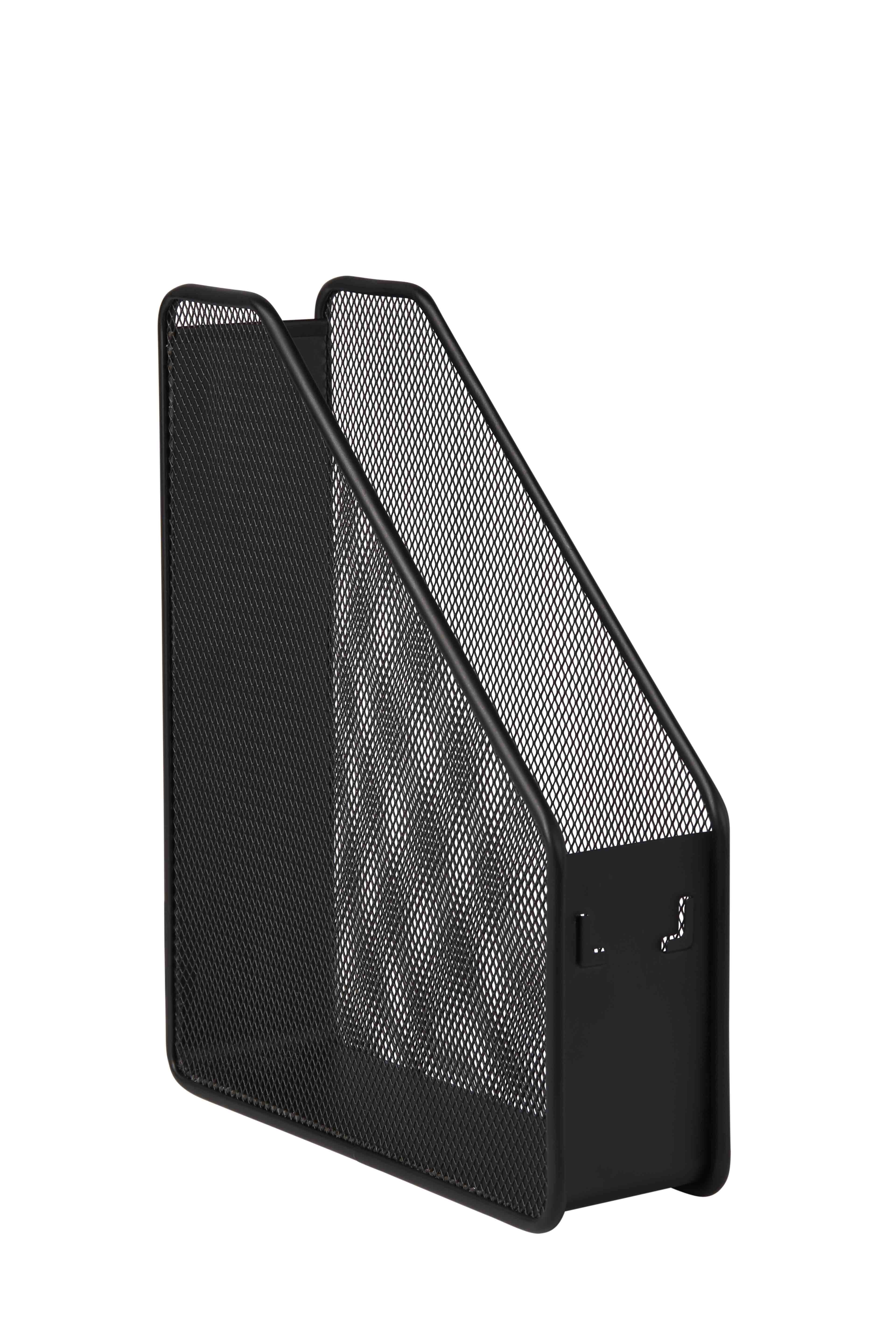 Black Metal Mesh Magazine File Holder with Tall Back Panel