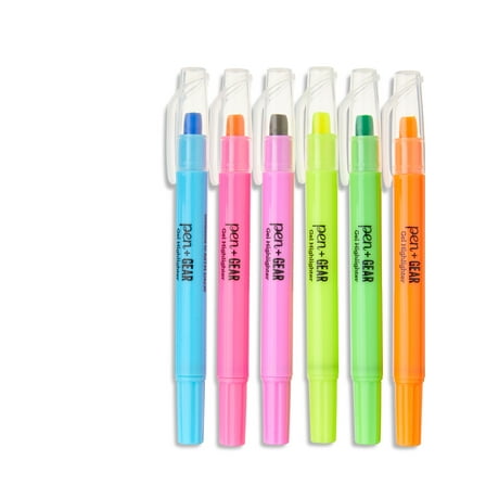 Pen+Gear Gel Highlighters, Round Tip, Assorted Colors, 6 Count