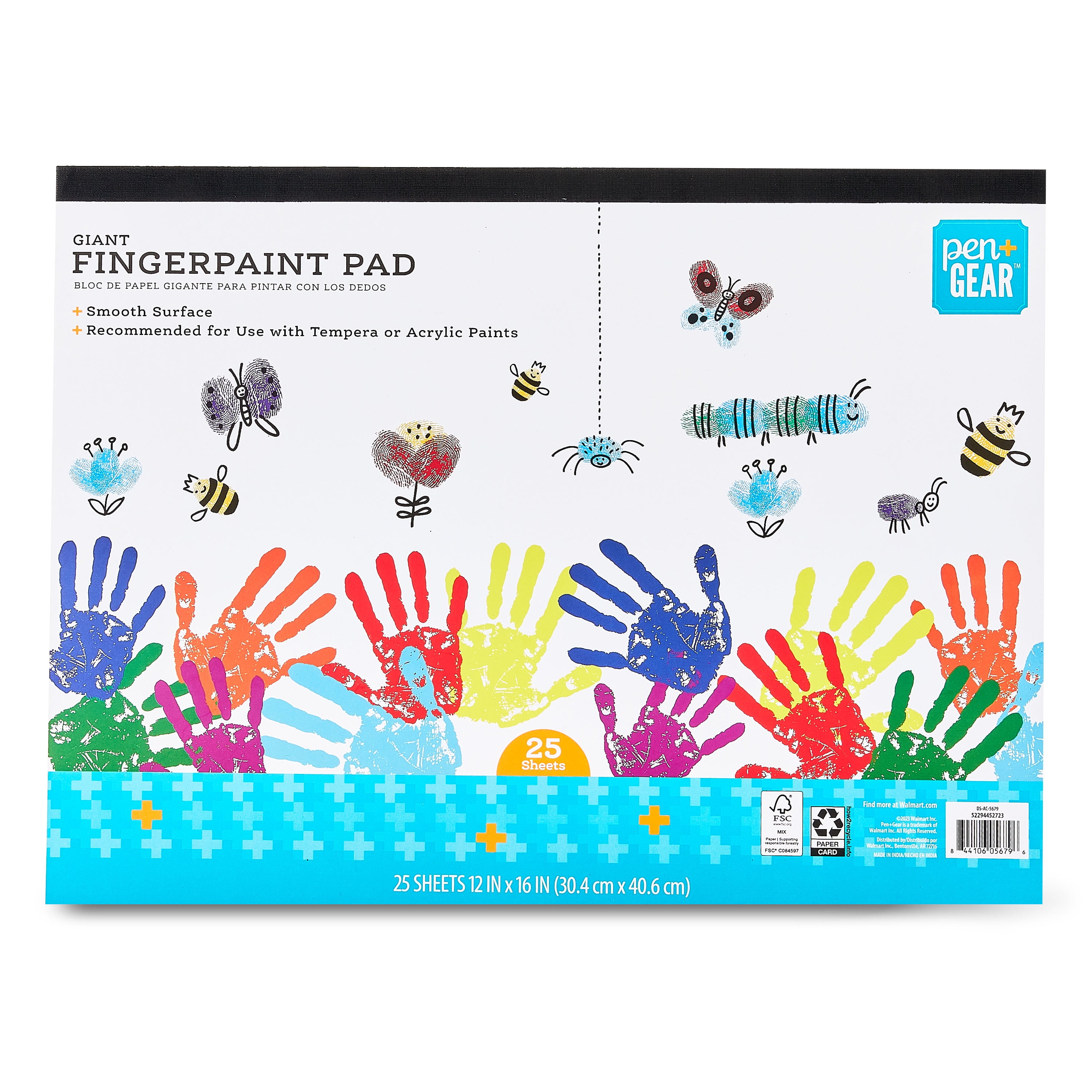 Pen+Gear Giant Fingerpaint Paper Pad, 16" x 12", 25 Sheets