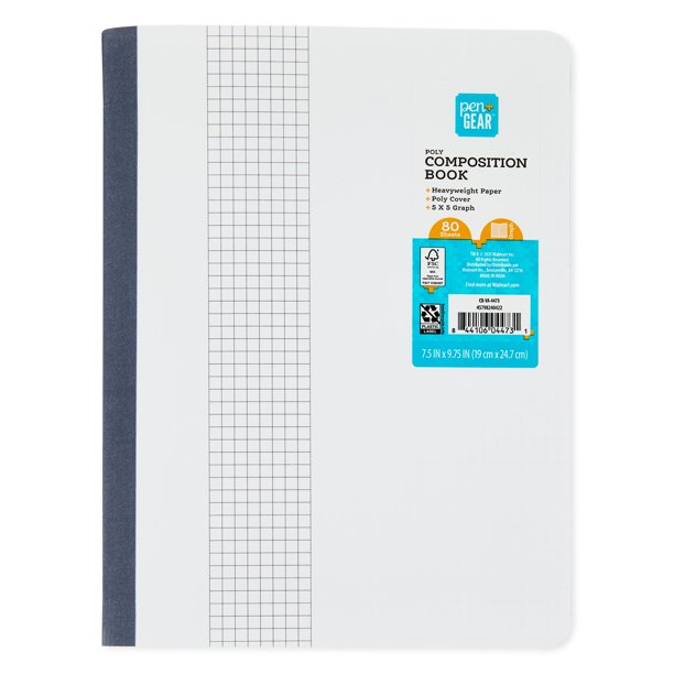 Pen+Gear Graph Ruled Poly Composition Notebook, 7.5" x 9.5" x 0.393