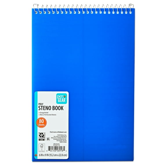 Pen+Gear Gregg Ruled Poly Notebook, Blue, 6" x 9", 80 Sheets, 160 Pages