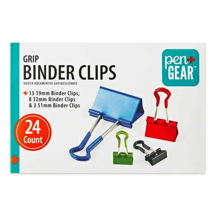 Pen+Gear Grip Binder Clips, Assorted Colors and Sizes, 24 Count