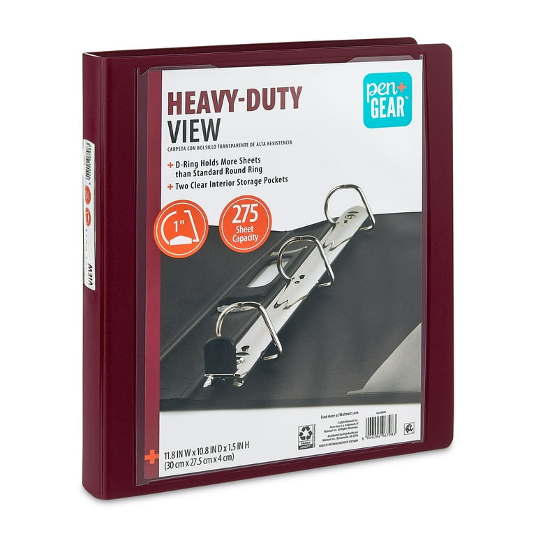 Pen+gear Heavy-Duty 1 inch D-Ring View Binder, Red, 1-Pack