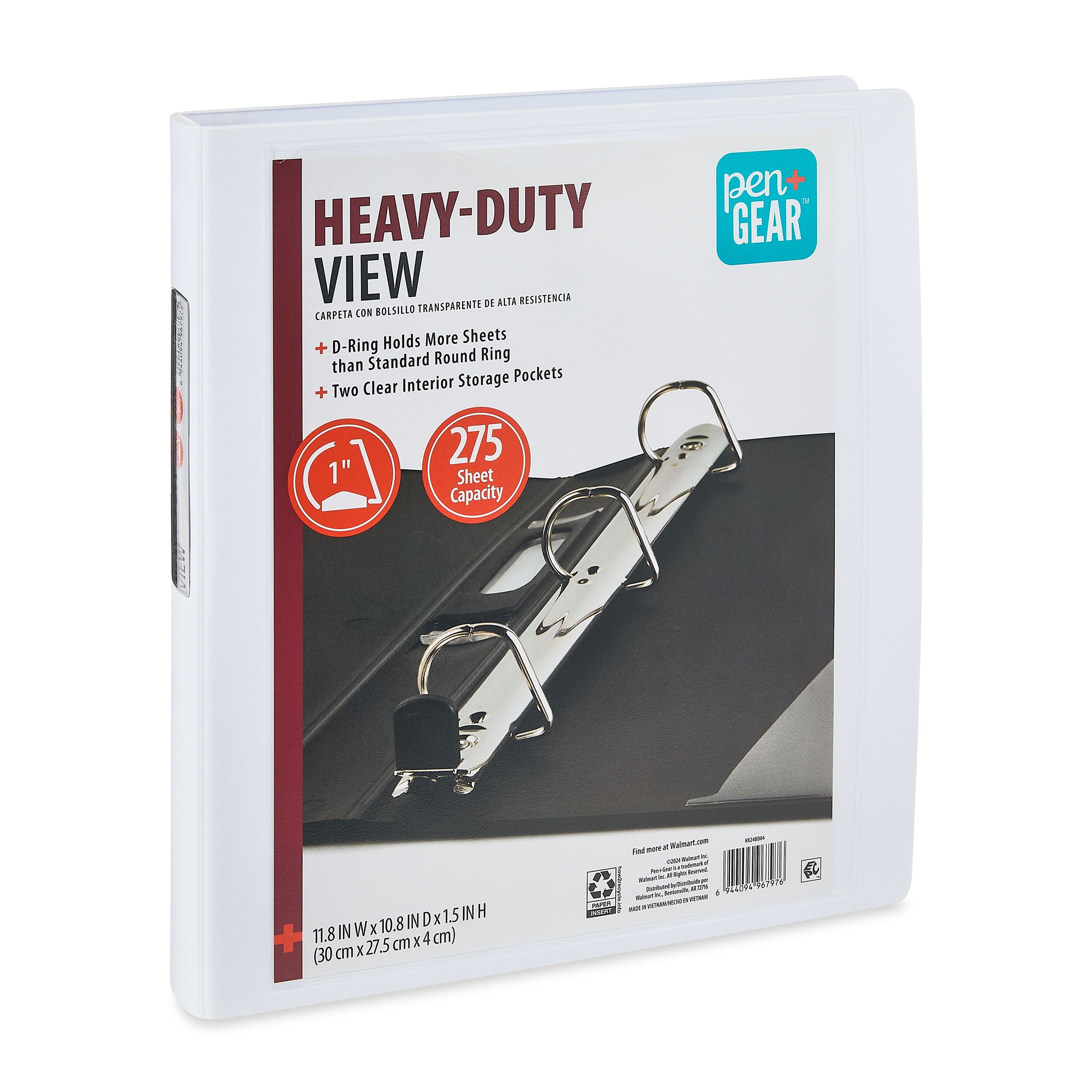 Pen+Gear Heavy Duty View 1" D-Ring Binder, White