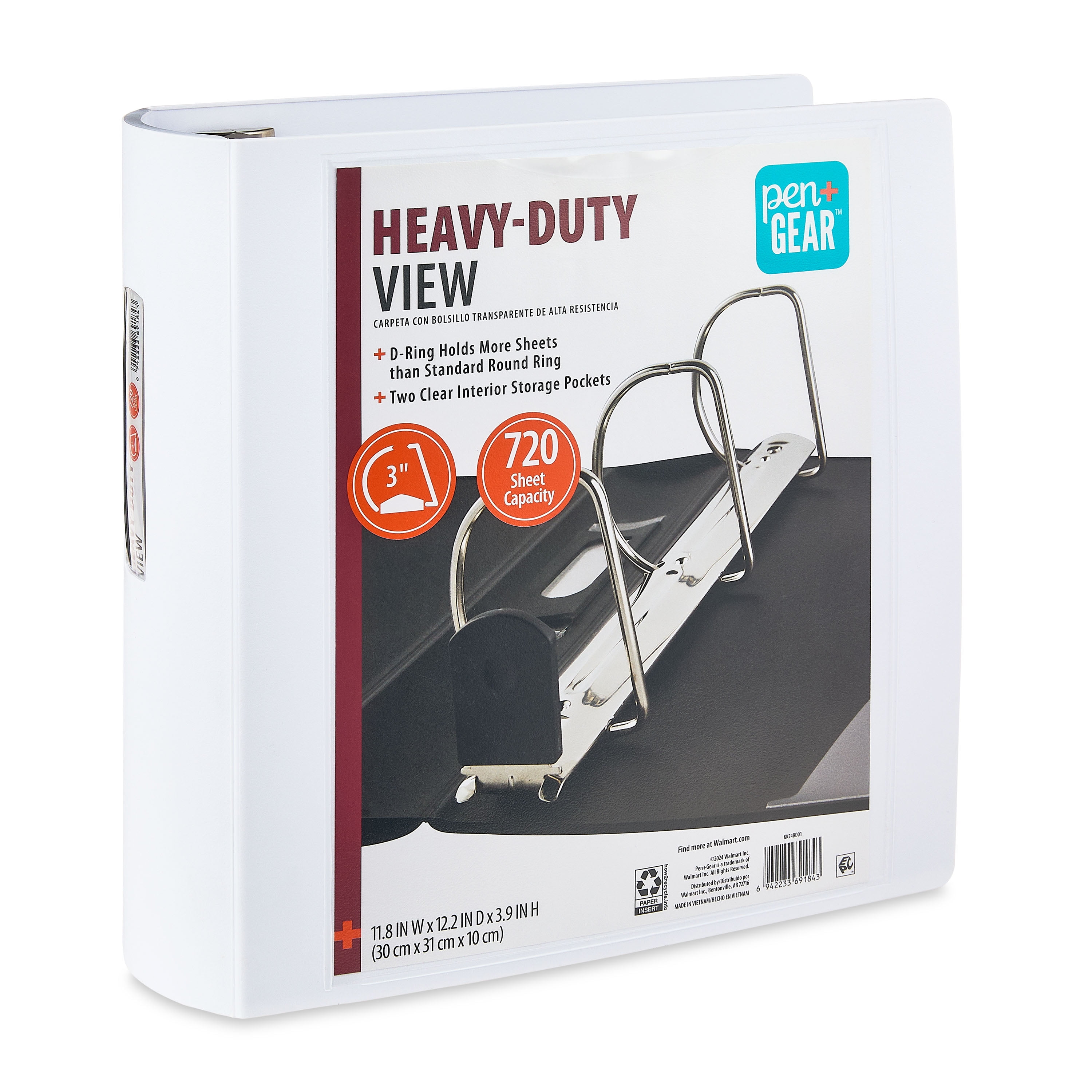 Pen+Gear Heavy Duty View 3 in D-Ring Binder, White