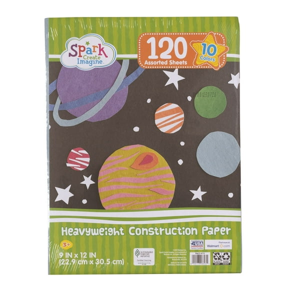 Pen + Gear 9x12 in Construction Paper, Heavyweight, 10 Assorted Colors, 120 Sheets, P6643-4115