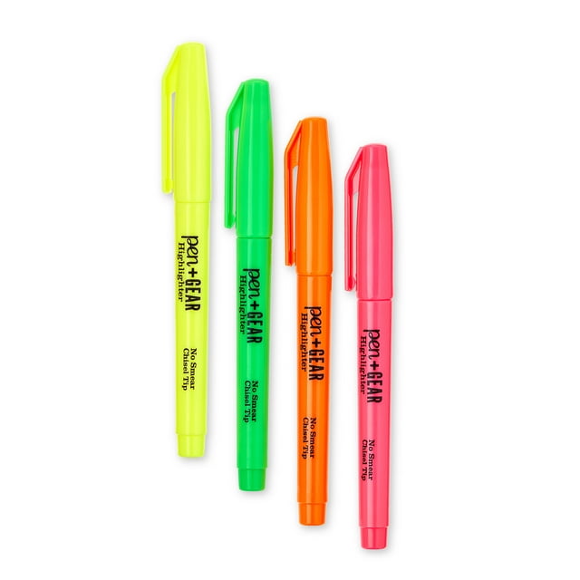 Pen + Gear Highlighters, Chisel Tip, Assorted, 4 Count