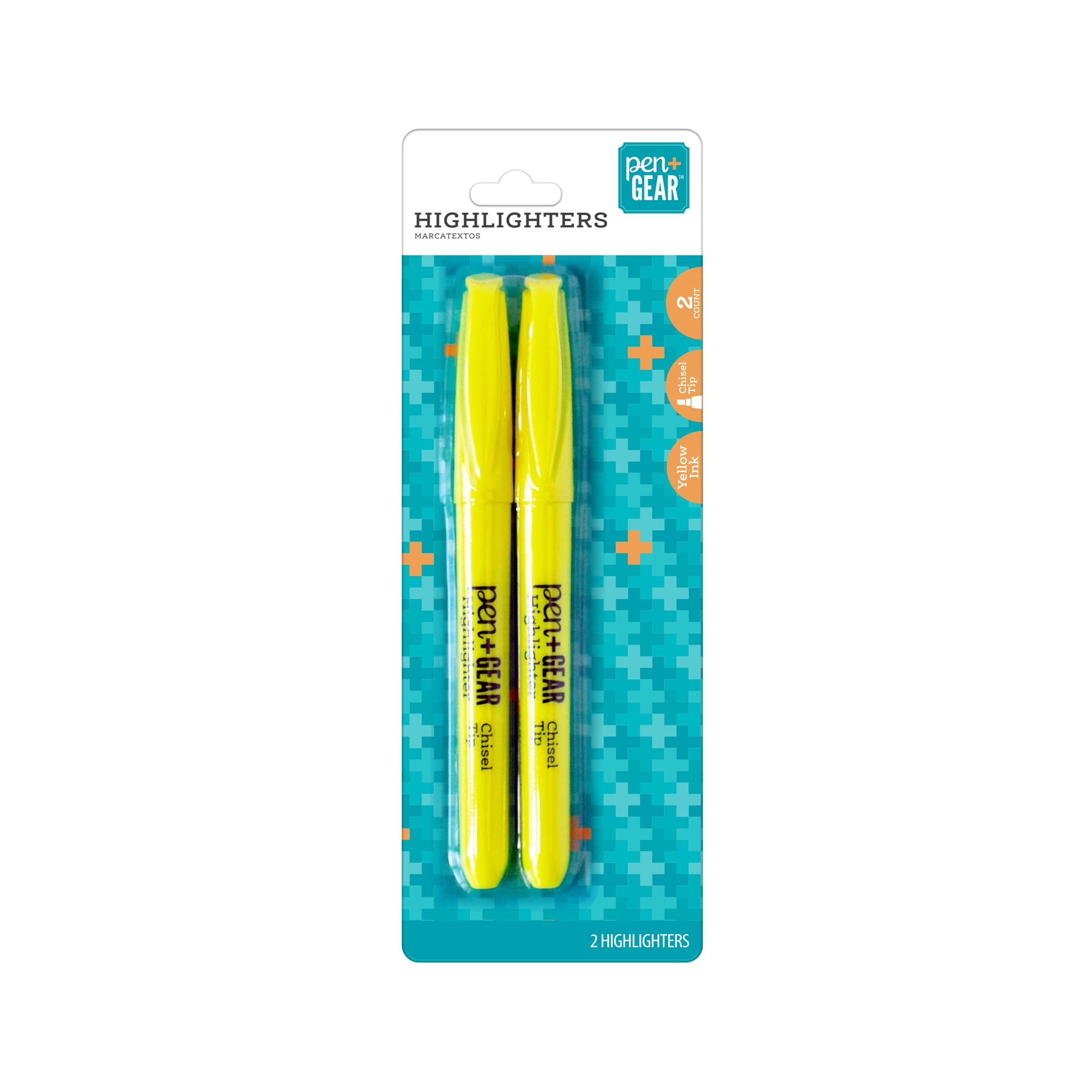 Pen + Gear Highlighters, Chisel Tip, Fluorescent Yellow, 2 Count
