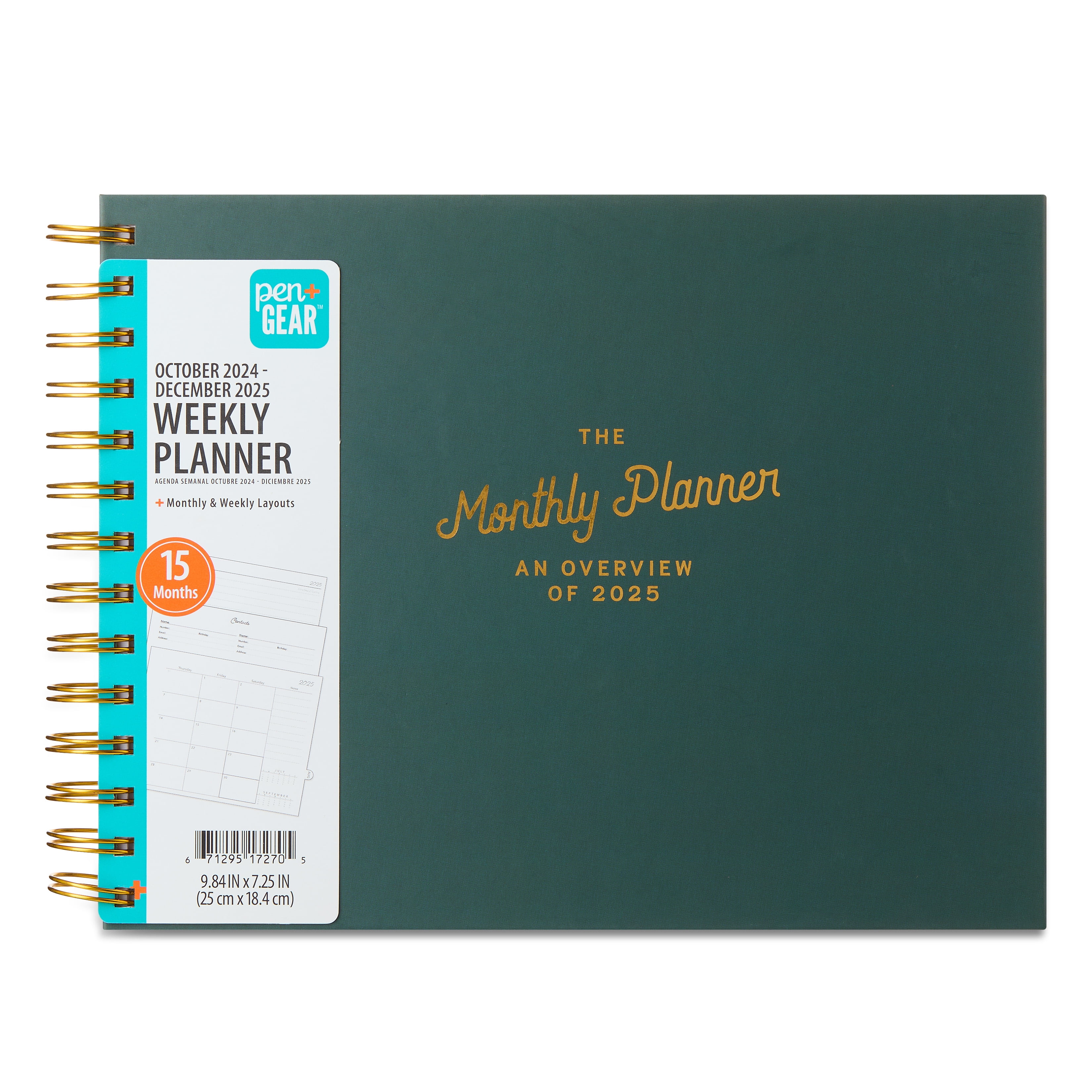 Pen+Gear Horizontal Spiral Hardcover Green Planner