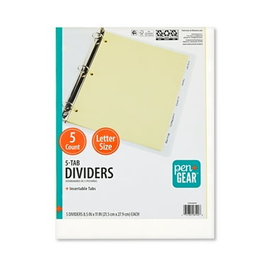 Pen+Gear Insertable Divider, 5-Tab, Paper, Buff Color Body, Clear Tabs, Handwrite, 1 Set (New)