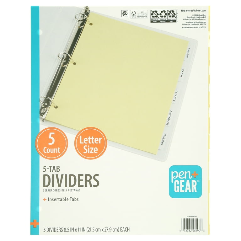 Plastic Insertable Dividers, 5-Tab, 11 x 8.5, Clear Tabs, 1 Set Plastic Insertable Dividers, 5-Tab, 11 x 8.5, Clear Tabs, 1 Set