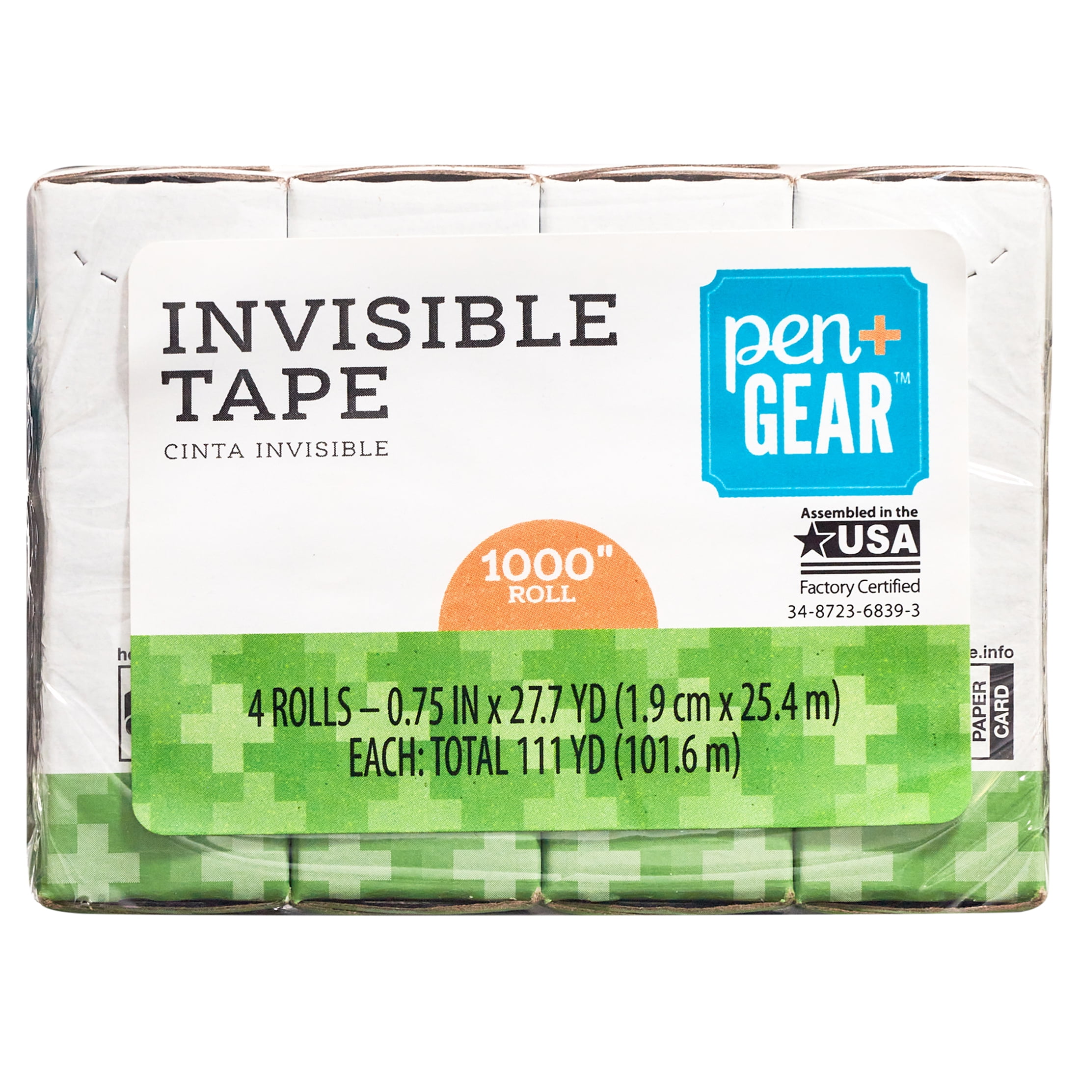 Pen + Gear Invisible Tape, Clear, 3/4" x 1000", 4 Roll of Tape