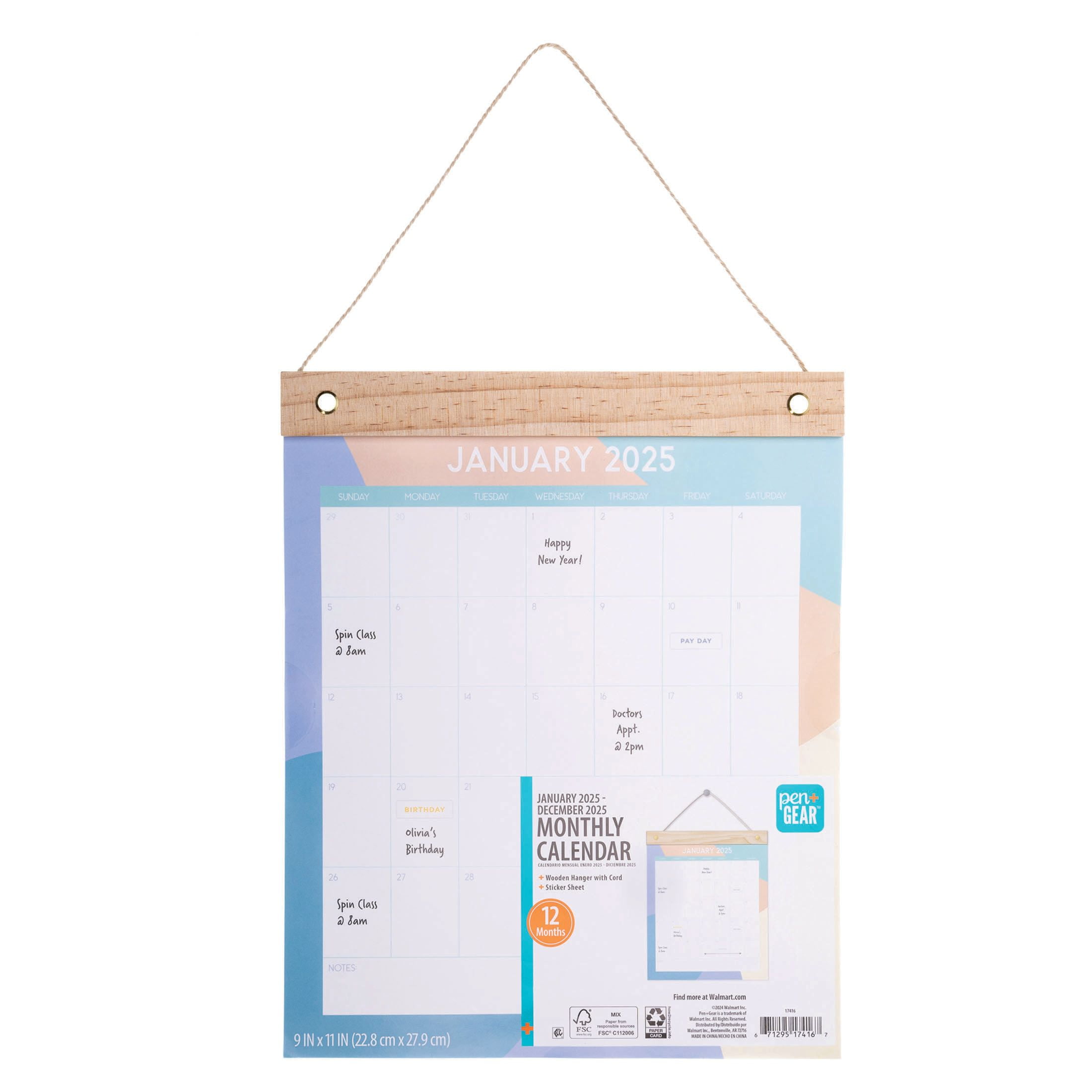 Walmart savings: Pen+Gear January 2025-December 2025 Monthly Hanging Wall Calendar, 9" x 11"