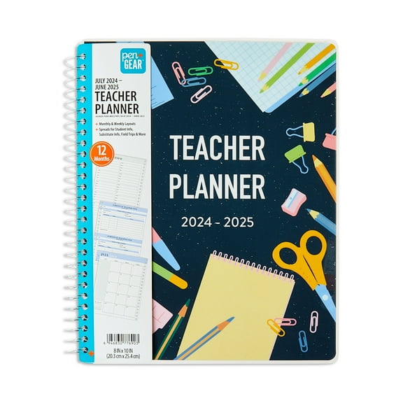 Pen+Gear July 2024-June 2025 Monthly/Weekly Teacher Planner, 8" x 10", School Supplies