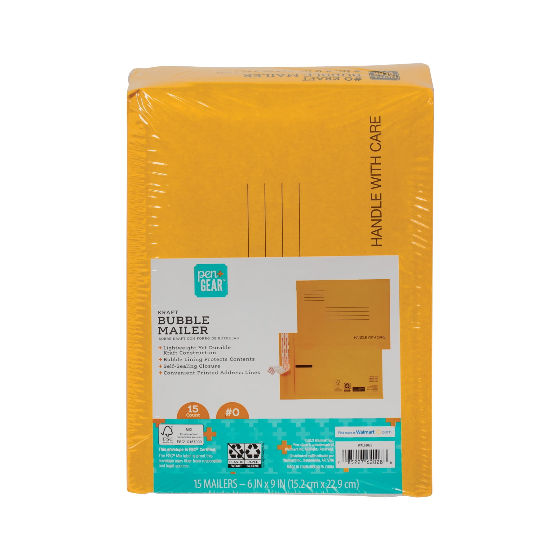 Pen+Gear Kraft Bubble Mailers (0, 2, & 5 Sizes), Peel and Seal
