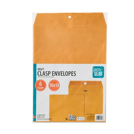 Pen+Gear Kraft Clasp Envelopes, 10 in x 13 in, 6 Count