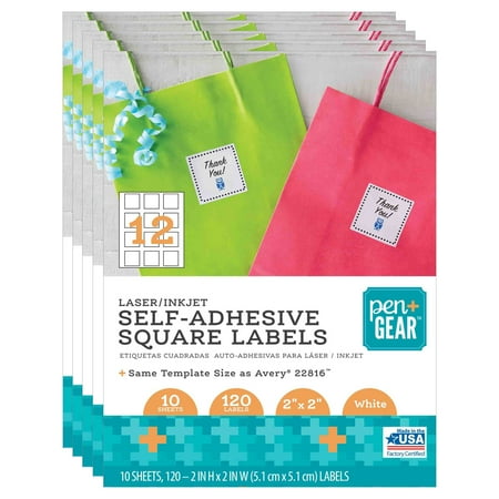 Pen + Gear Laser/Inkjet Self-Adhesive Square Labels, White, 2" x 2", 12 Labels Per Sheet, 600 Labels