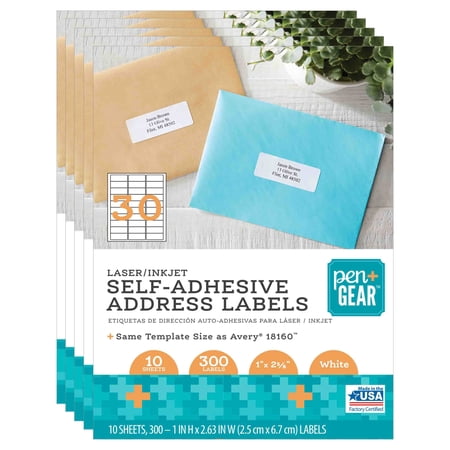 Pen + Gear Laser/Inkjet White Address Labels, Permanent Adhesive, 1" x 2-5/8", 30 Labels per Sheet, 1500 Labels