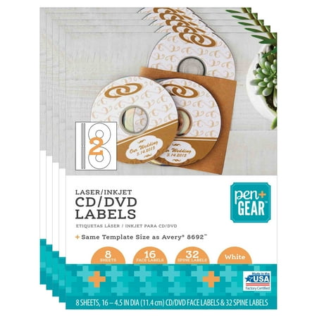 Pen+Gear Laser/Inkjet White CD/DVD Labels, Permanent Adhesive, 4-1/2" Diameter, 2 Labels per Sheet, 80 Labels