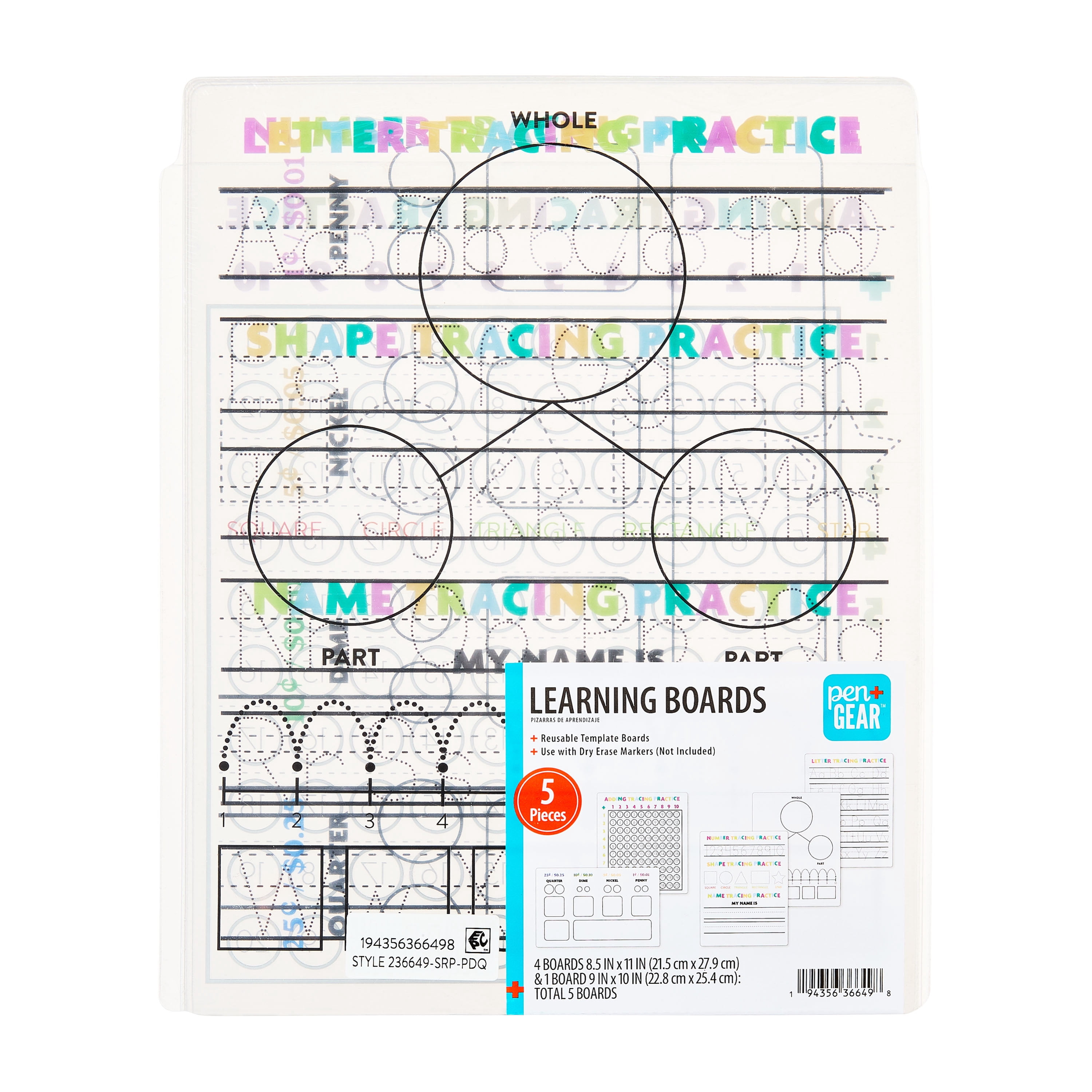 Pen+Gear Learning Boards 5-Piece Set for Writing and Math Practice