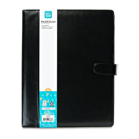 Pen+Gear Leatherette Padfolio with Writing Pad, Black