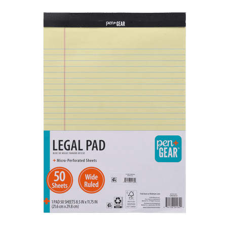 Pen + Gear Legal Pads, Canary Color Paper, 50 Sheets, Wide Ruled, 1 Count