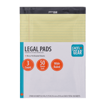 Pen + Gear Legal Pads, Canary Paper, 50 Sheets, 3 Count per Pack