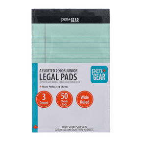 Pen + Gear Pastel Color Legal Pads, 50 Sheets, 3 Count, 5" x 8", Microperforated