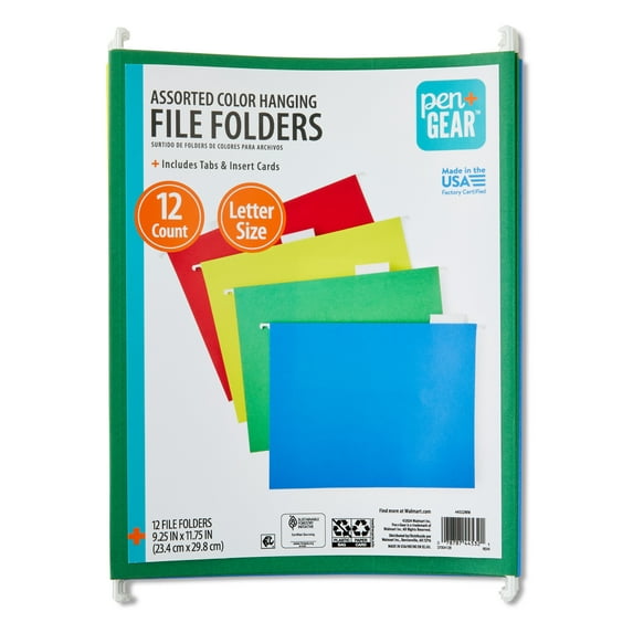 Pen + Gear Hanging File Folder, Letter 12 per Pack, Assorted Colors