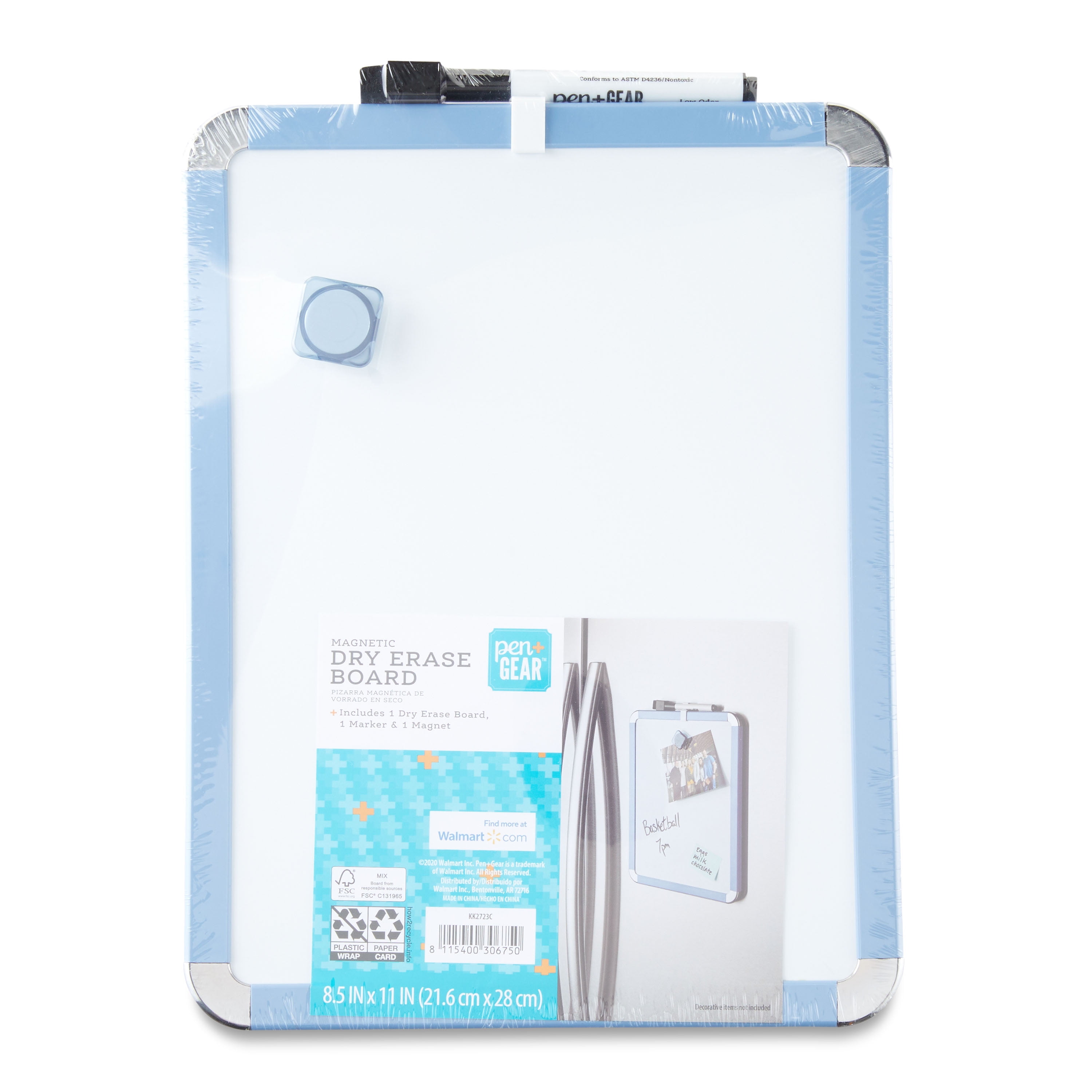 Pen+Gear Dry Erase Board with Plastic Blue Frame, 8.5" x 11