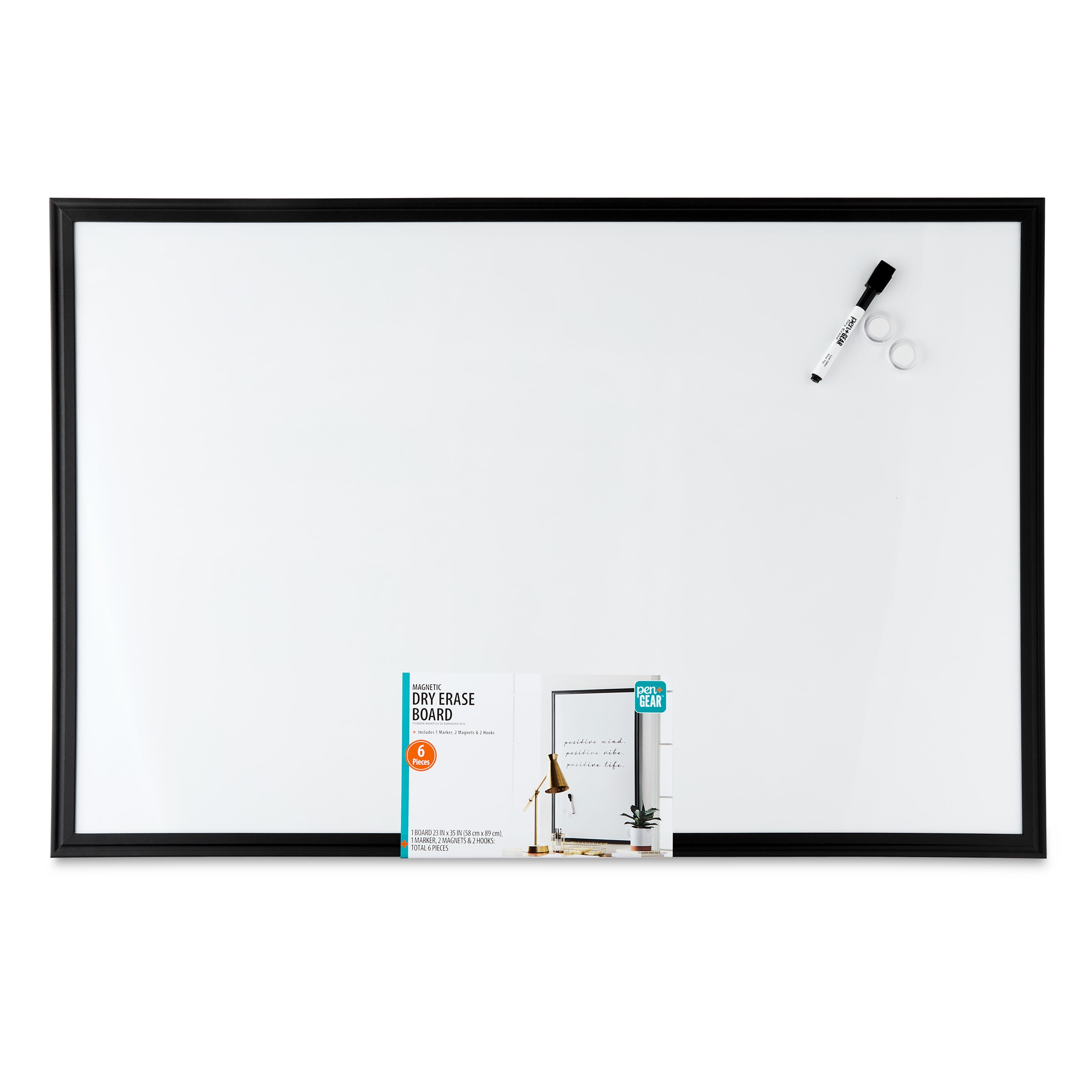 Pen+Gear Magnetic Dry Erase Whiteboard with Wooden Frame, Black, 23" x 35"