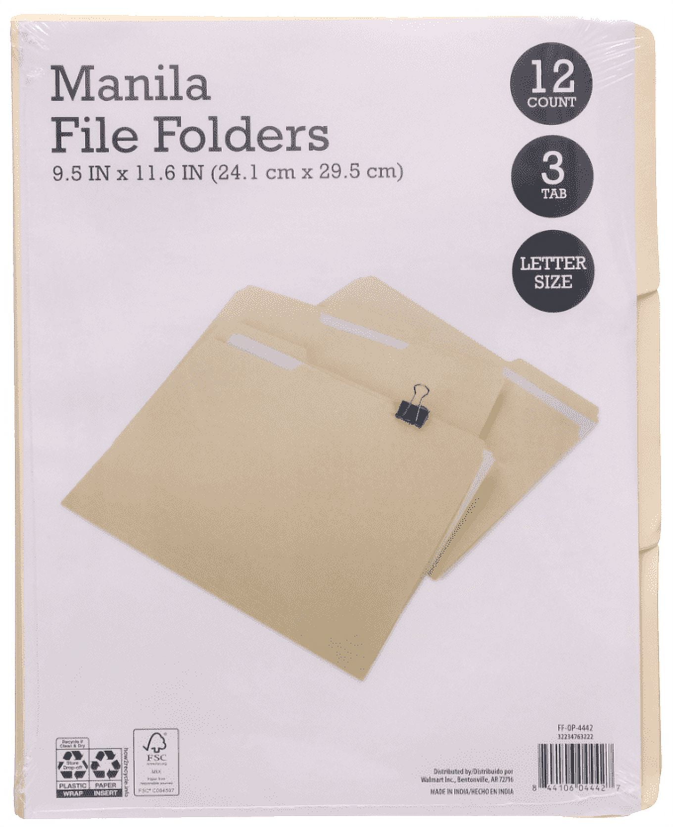 Pen + Gear Manila File Folders, Letter Size, 3 Tab Positions, 12 Count, 9.5" x 11.6" x 2.5"