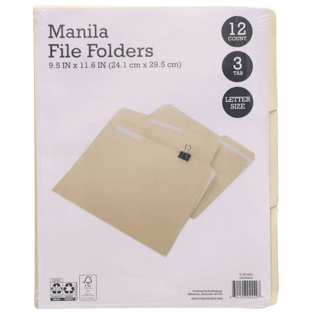Pen + Gear Manila File Folders, Letter Size, 3 Tab Positions, 12 Count, 9.5" x 11.6" x 2.5"
