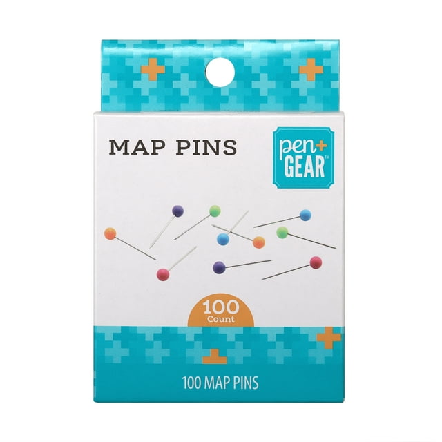 Pen + Gear Map Pins, Multiple Colors, Plastic and Steel,100 Count
