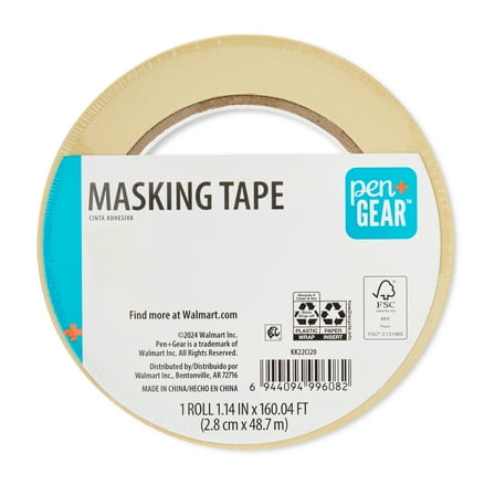 Pen+Gear Masking Tape, 1.14 in x 54.6 yd, Brown, 1 Roll