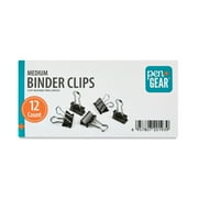 Pen+Gear Medium Metal Binder Clips, Black, 12 Count