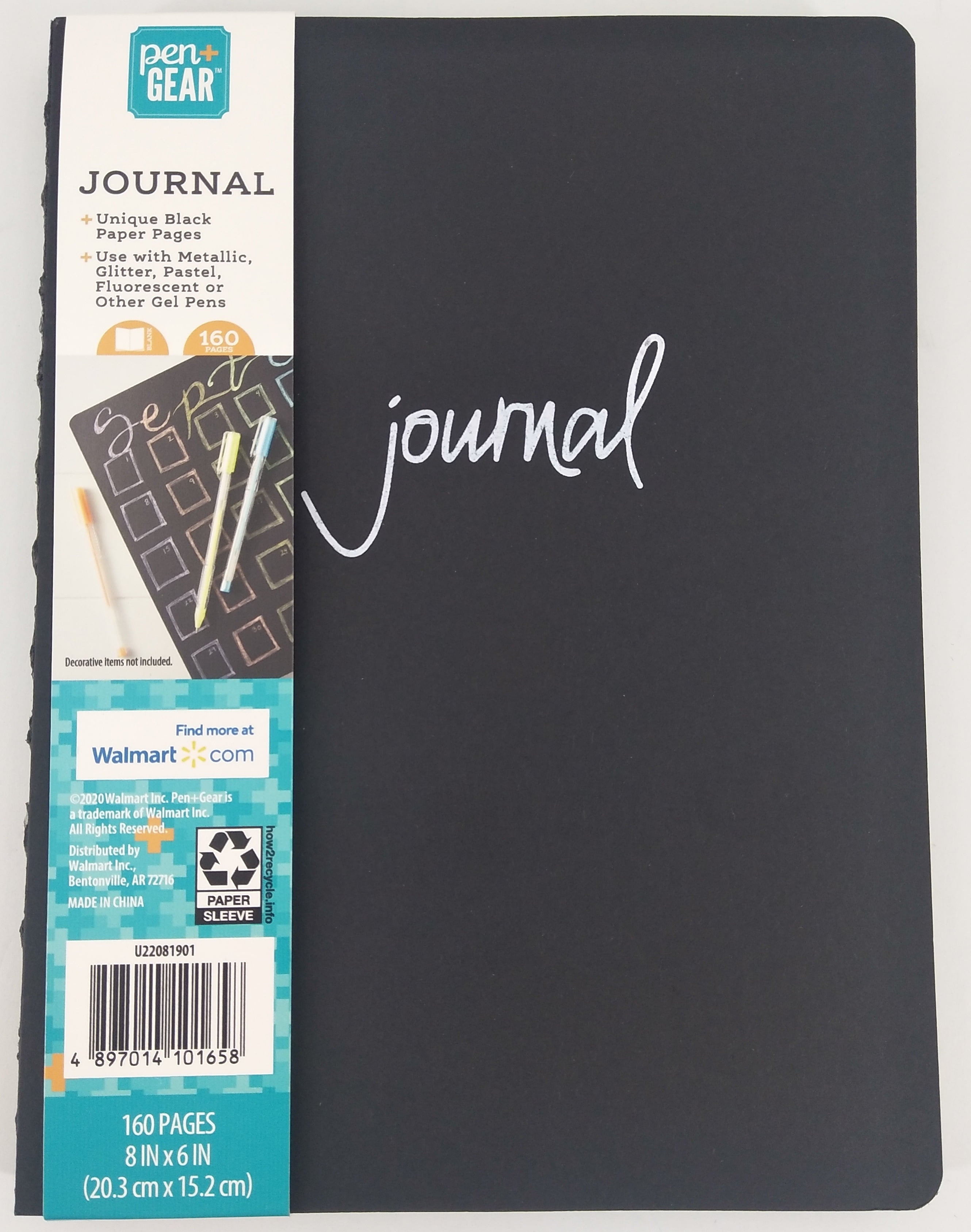 Pen + Gear Medium Open Spine Journal, Black Paper, 160 Pages