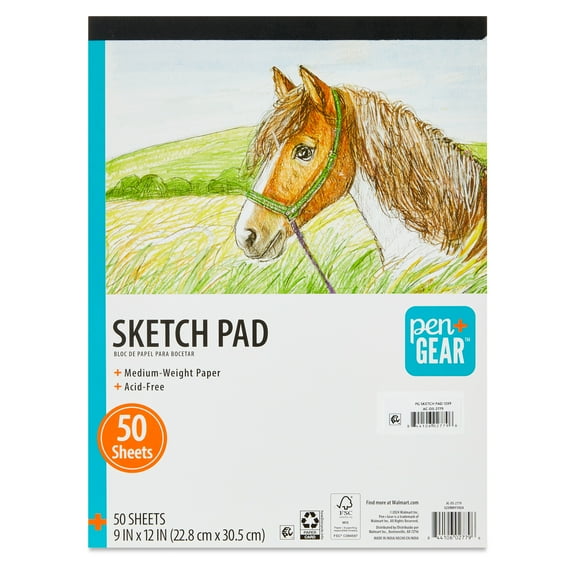 Pen+Gear Medium Weight Paper Sketch Pad, 9 in x 12 in, 50 Sheets