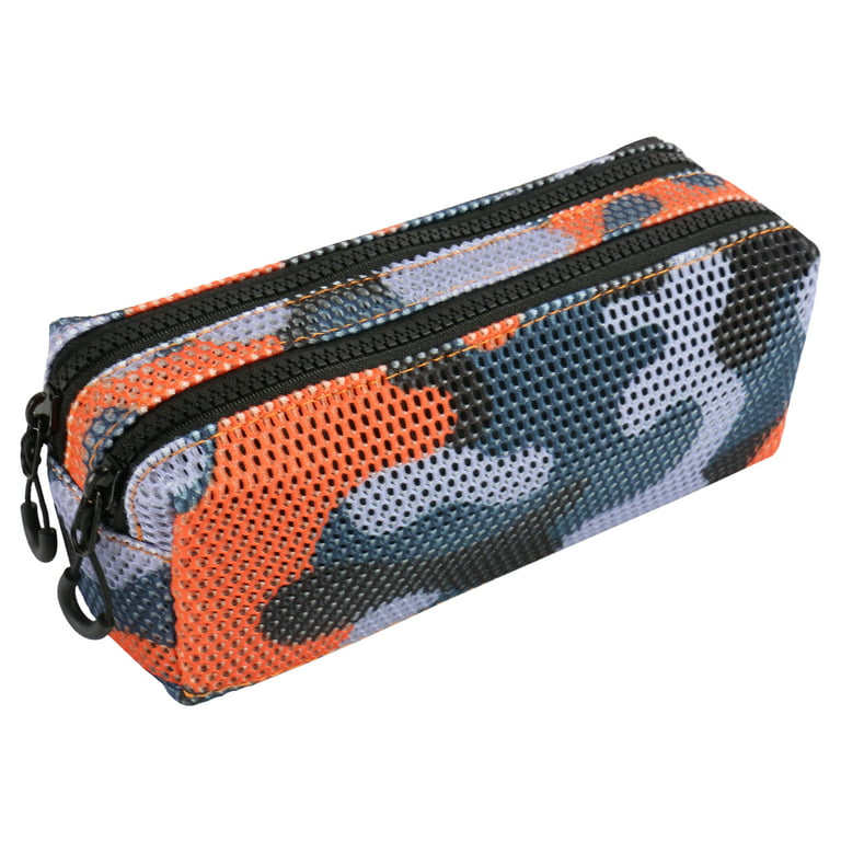Pen + Gear Mesh Camo Pencil Pouch,Rectangle Solid Style,Grey & Orange Color,Polyester