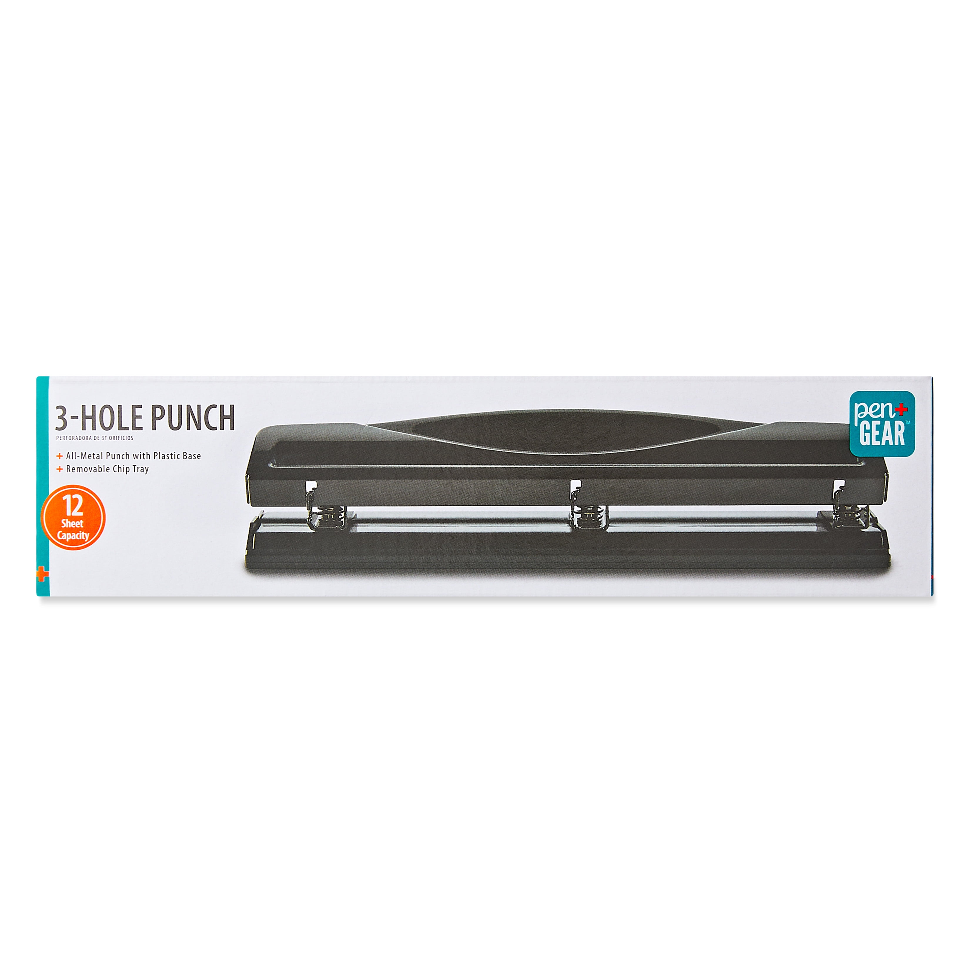 Pen+Gear 3-Hole Punch, 12 Sheet Capacity, Black