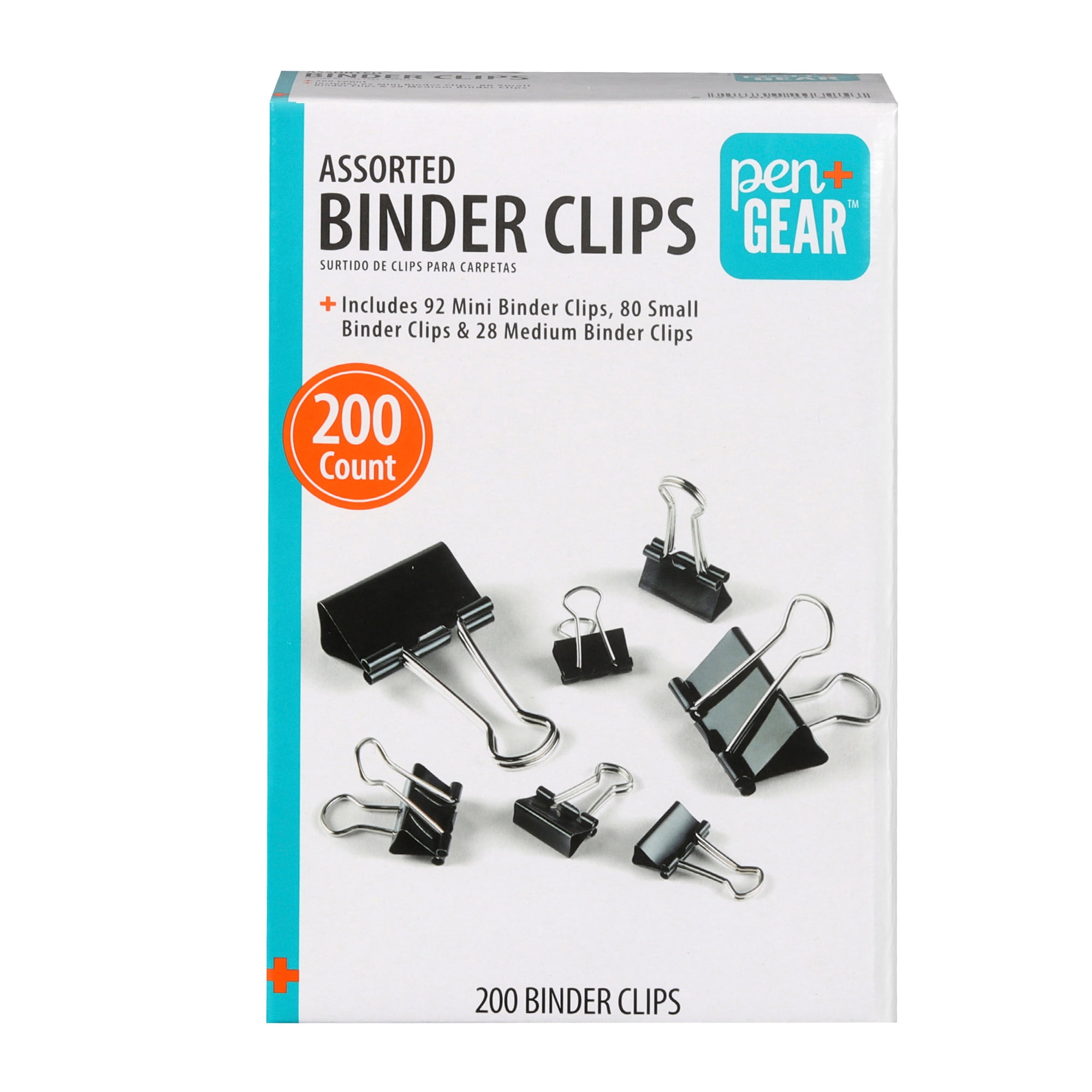 Pen + Gear Metal Binder Clips, Assorted Sizes, 200 Count, Black