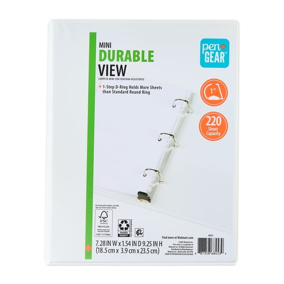 Pen+Gear Mini Durable View Binder, 1 in, 5-1/2 in x 8-1/2 in, White