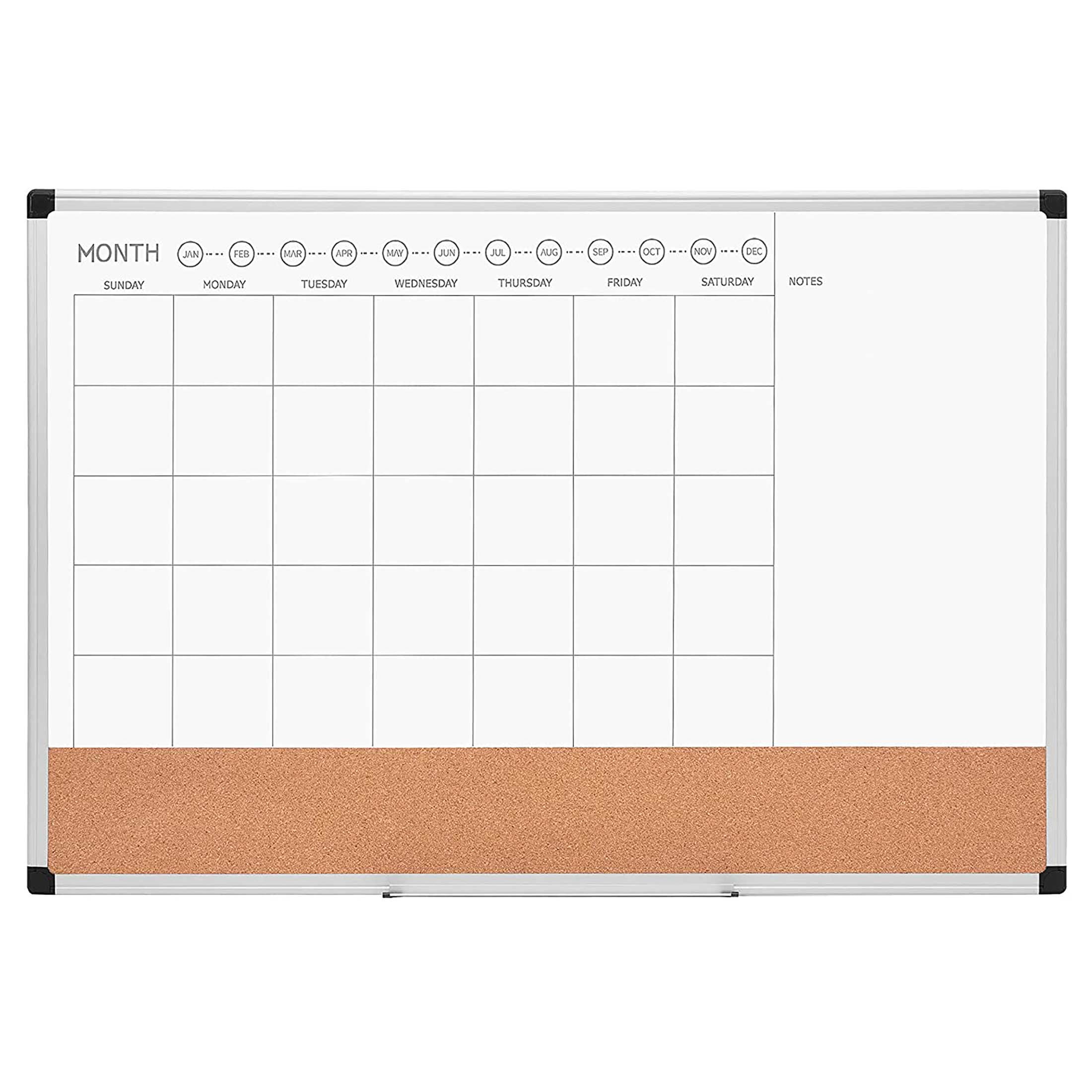 Pen+Gear Monthly Calendar Whiteboard, 24'' x 36'' x 0.65", Silver Aluminium Frame