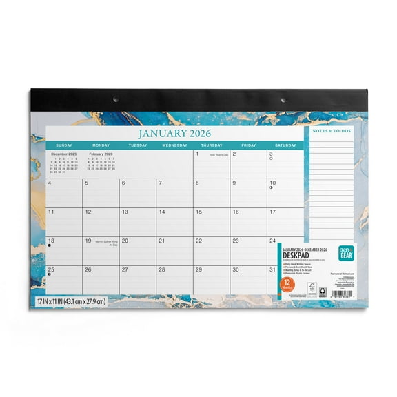 Pen+Gear Monthly Desk Pad (17"x11") Marble Border 12 Month Jan 2026-Dec 2026