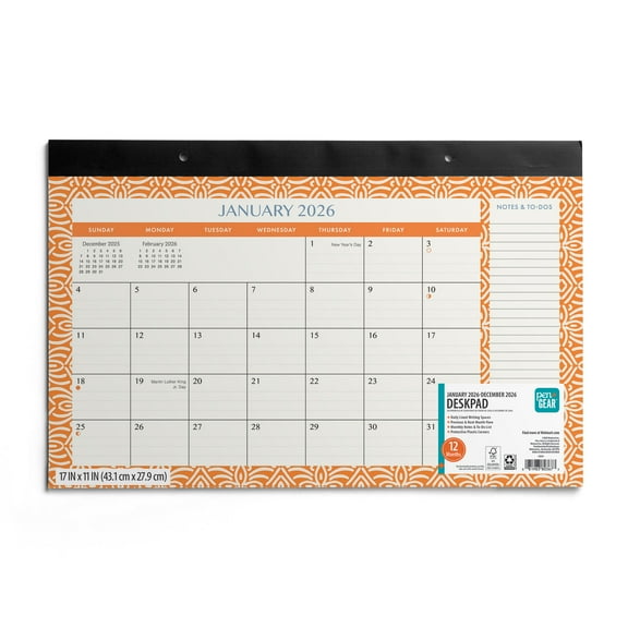 Pen+Gear Monthly Desk Pad (17"x11") Pattern Border 12 Month Jan 2026-Dec 2026