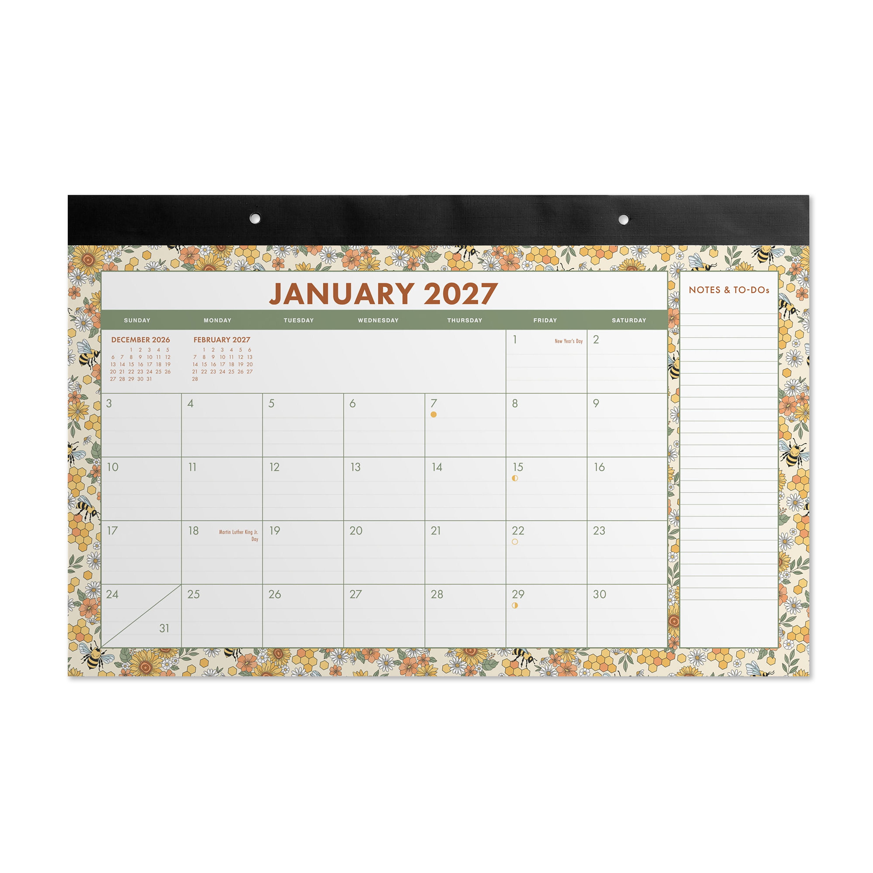 Pen+Gear Monthly Desk Pad Calendar 17x11 Bees Design January 2027-December 2027