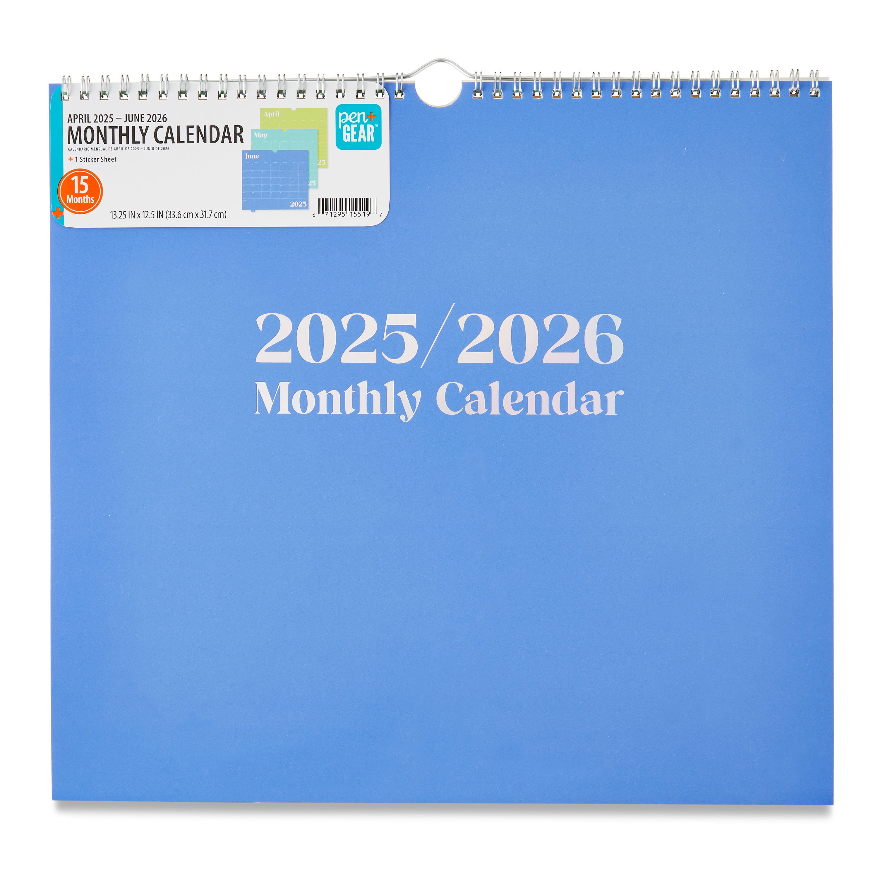 Pen+Gear Monthly Large (13.25" x 12.5") Calendar 15 Month April 2025-June 2026