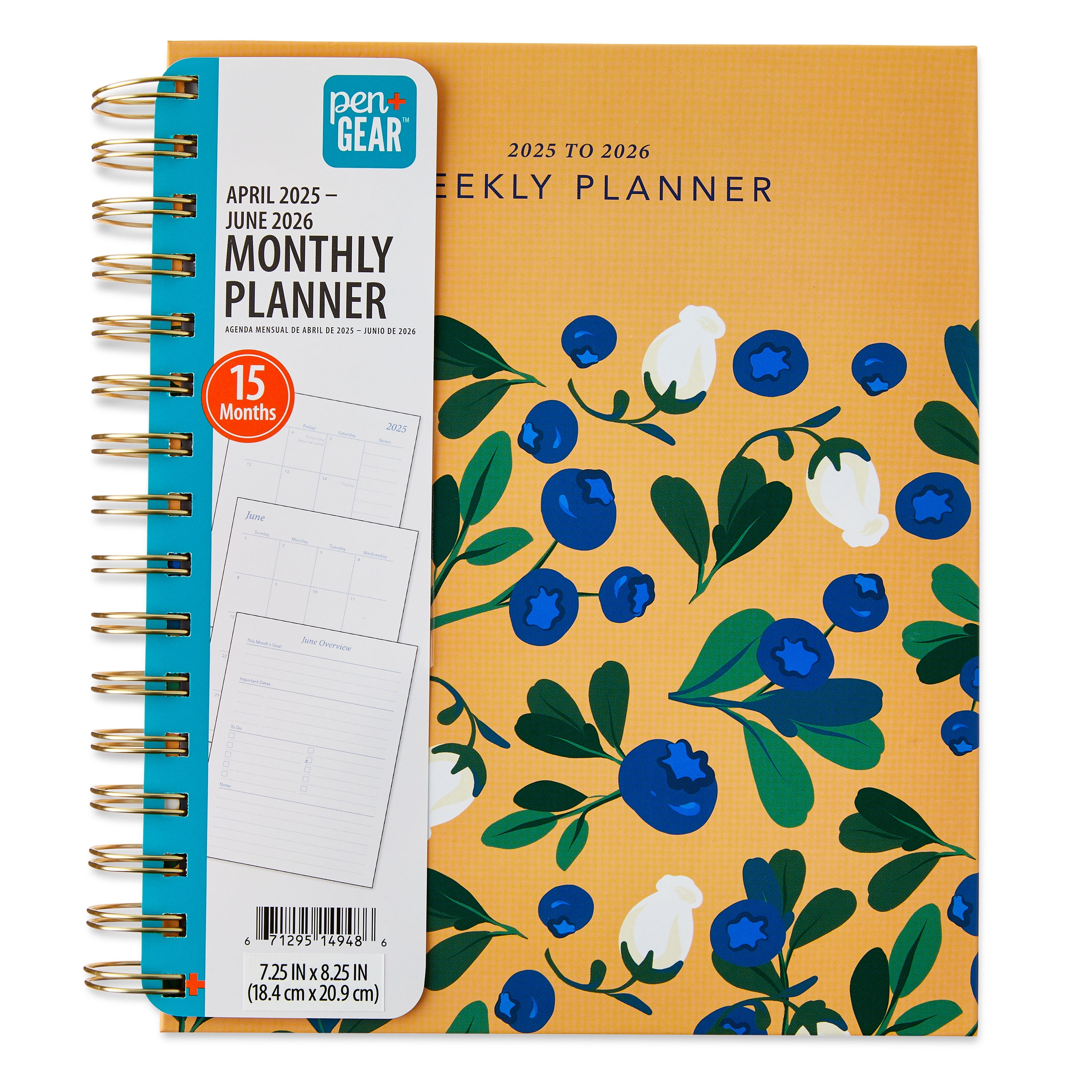 Pen+Gear Monthly Medium (7.25" x 8.25") Planner Blueberry & Floral 15-Month April 2025-June 2026